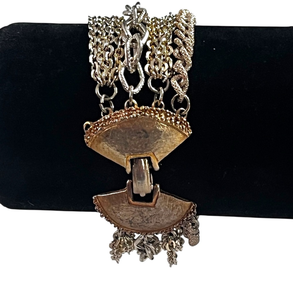 Vtg ART Arthur Pepper Multi Strand Gold & Silver Tone Chain Bracelet Chunky 7”